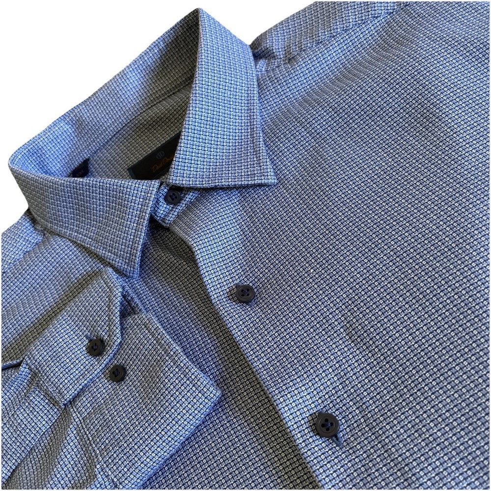 David Donahue Button Down Shirt Mens XXL Blue Micro Pattern Long Sleeve Cotton